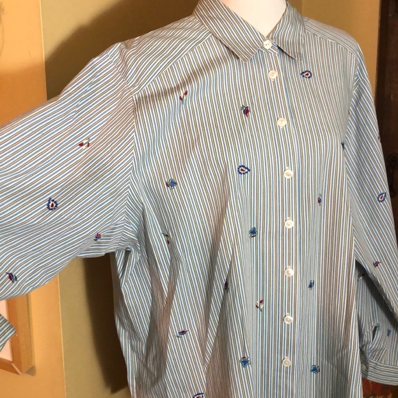 KORET StephanieIISize 2X  Striped Embroidered ButtonDown NoWrinkle Preppy Career - Picture 5 of 16